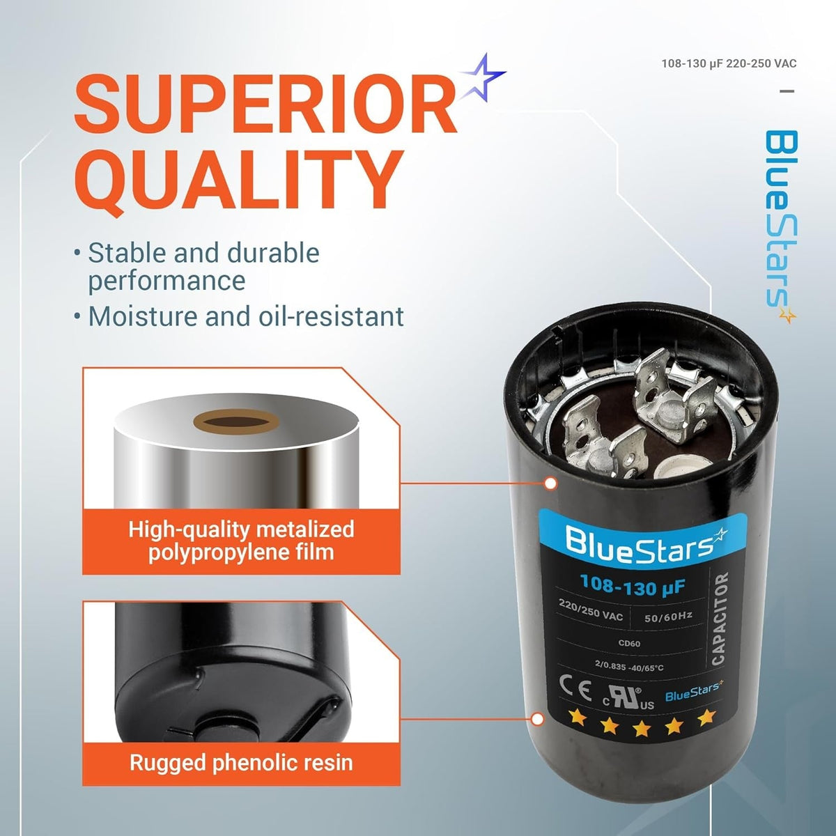 108-130 uF 220-250VAC ±20% CD60 Round Start Capacitor for Single-Phase Motors