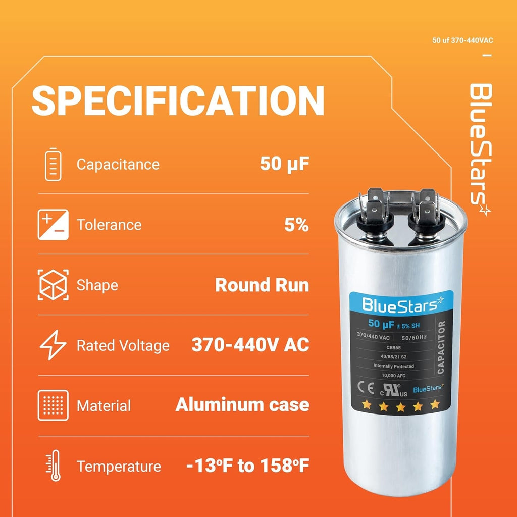 50 uF MFD ±5% 370/440 VAC CBB65 Motor Run Round Capacitor