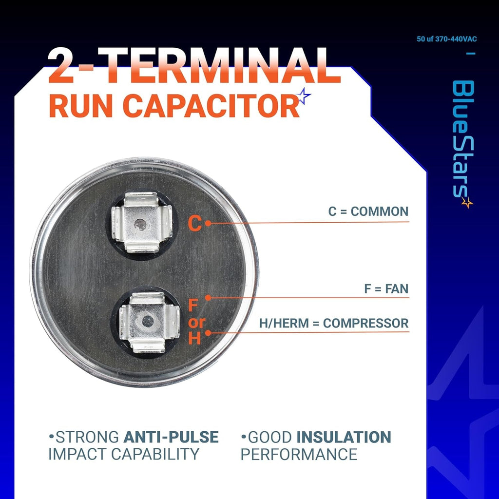 50 uF MFD ±5% 370/440 VAC CBB65 Motor Run Round Capacitor