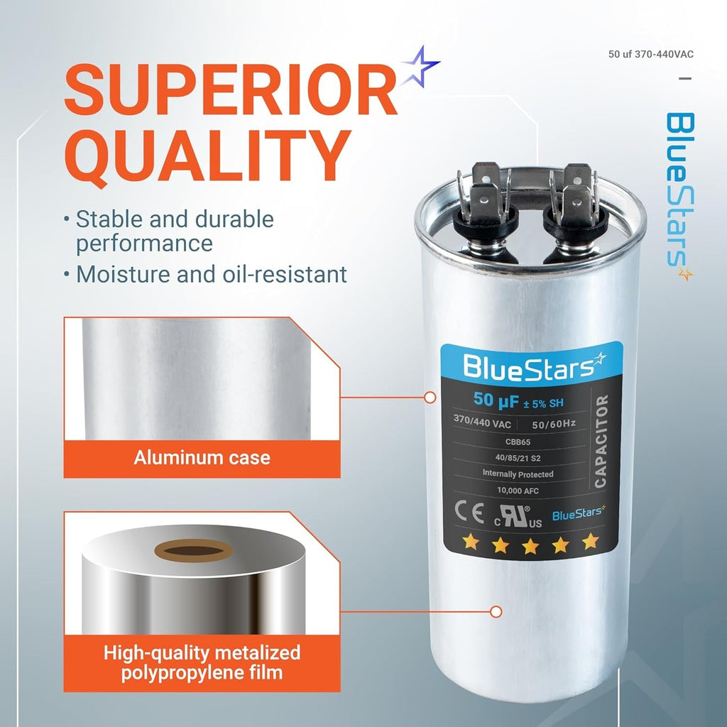 50 uF MFD ±5% 370/440 VAC CBB65 Motor Run Round Capacitor