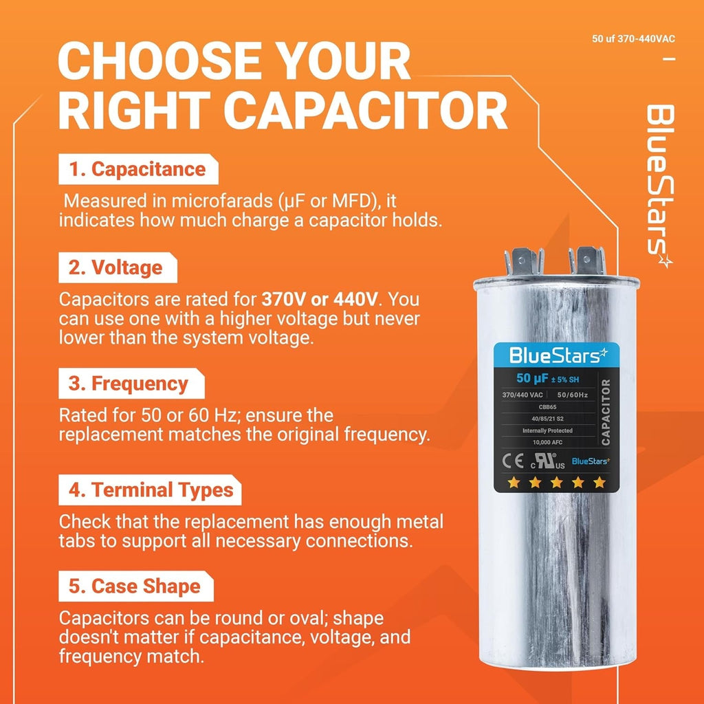 50 uF MFD ±5% 370/440 VAC CBB65 Motor Run Round Capacitor
