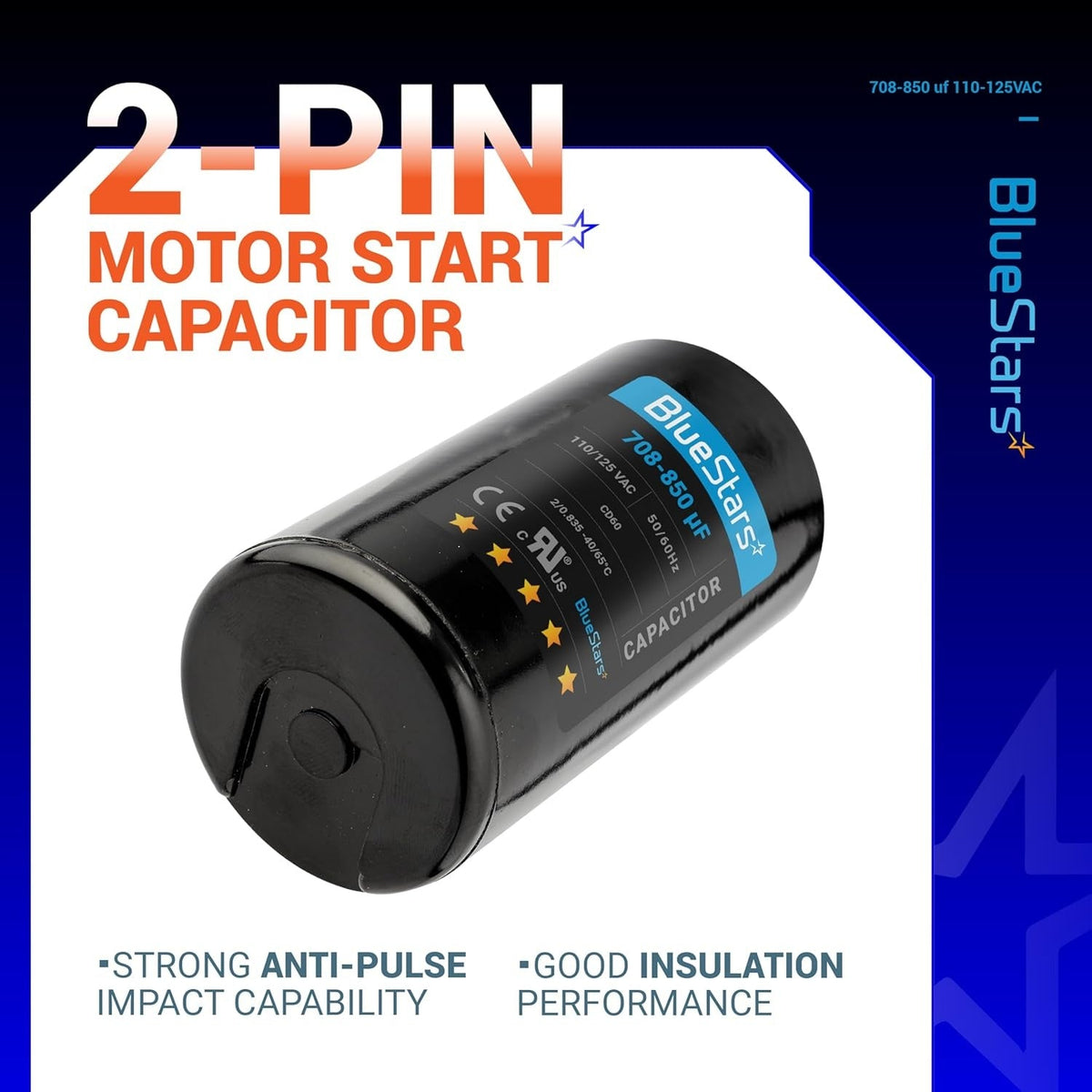 708-850 uF 110-125VAC Round Start Capacitor for AC Motors