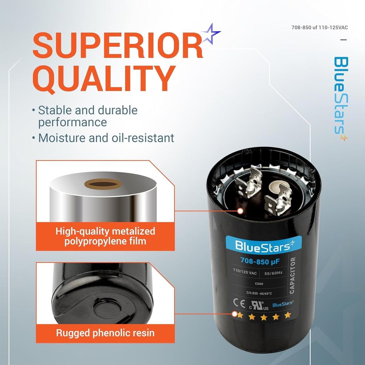 708-850 uF 110-125VAC Round Start Capacitor for AC Motors