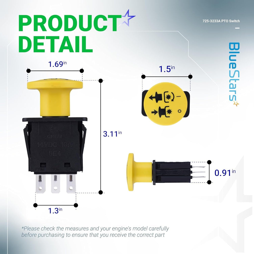 725-3233A Yellow Clutch PTO Switch (10A) - Fits Cub Cadet MTD 725-3233A Delta 6201-308