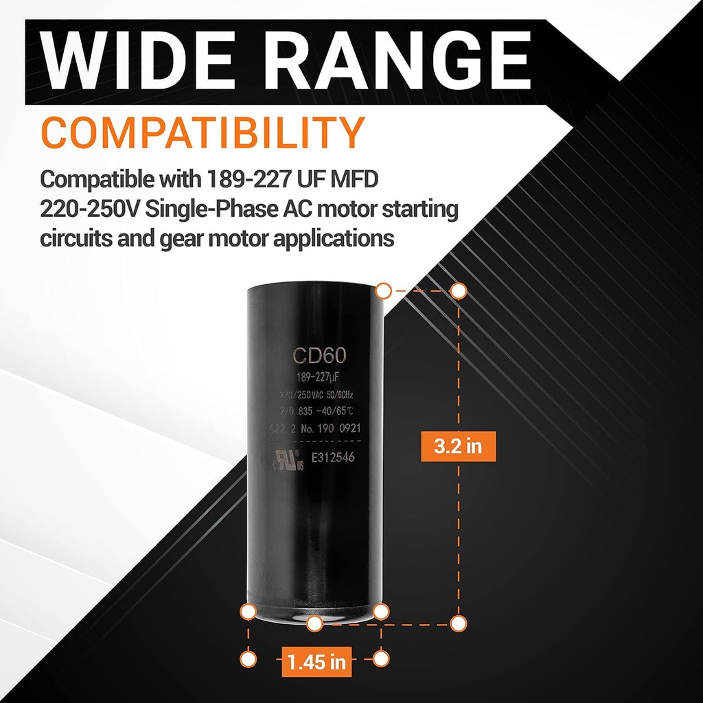 189-227 uF 220-250V Round Start Capacitor for Electric Motor, Single Phase