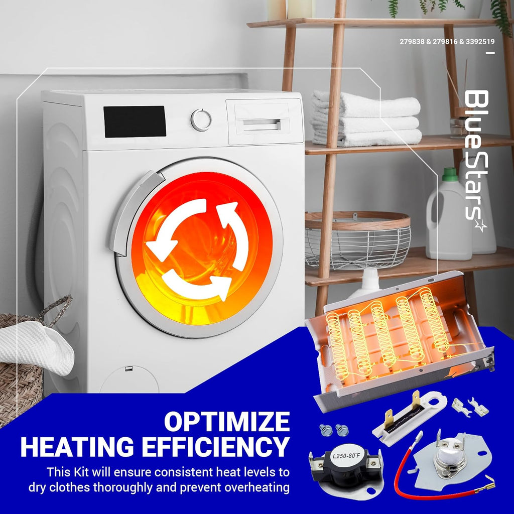 279838 W10724237 Dryer Heating Element Kit - For Whirlpool Kenmore Roper Maytag Amana