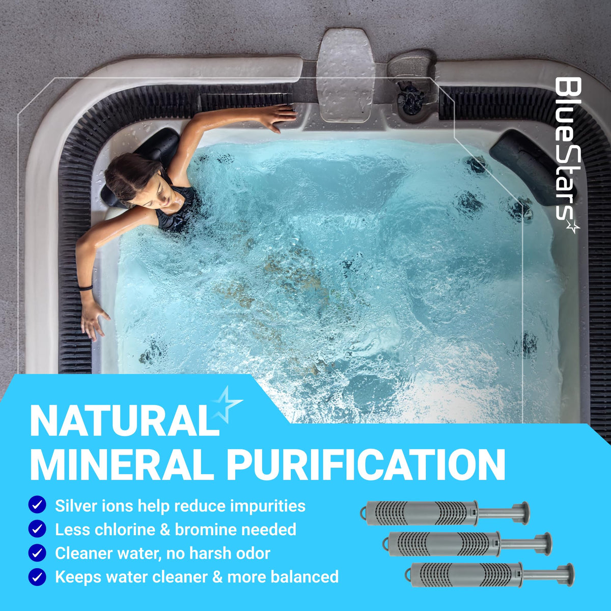 Silver Ion Hot Tub Cartridge - Hot Springs Spa Mineral Sticks, 4-Month Water Care - 3 Pack