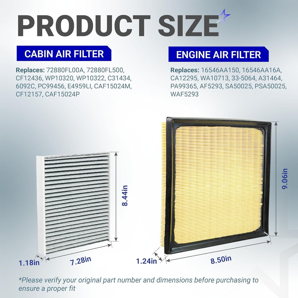 Engine & Cabin Air Filter Kit for Subaru 2017-2025