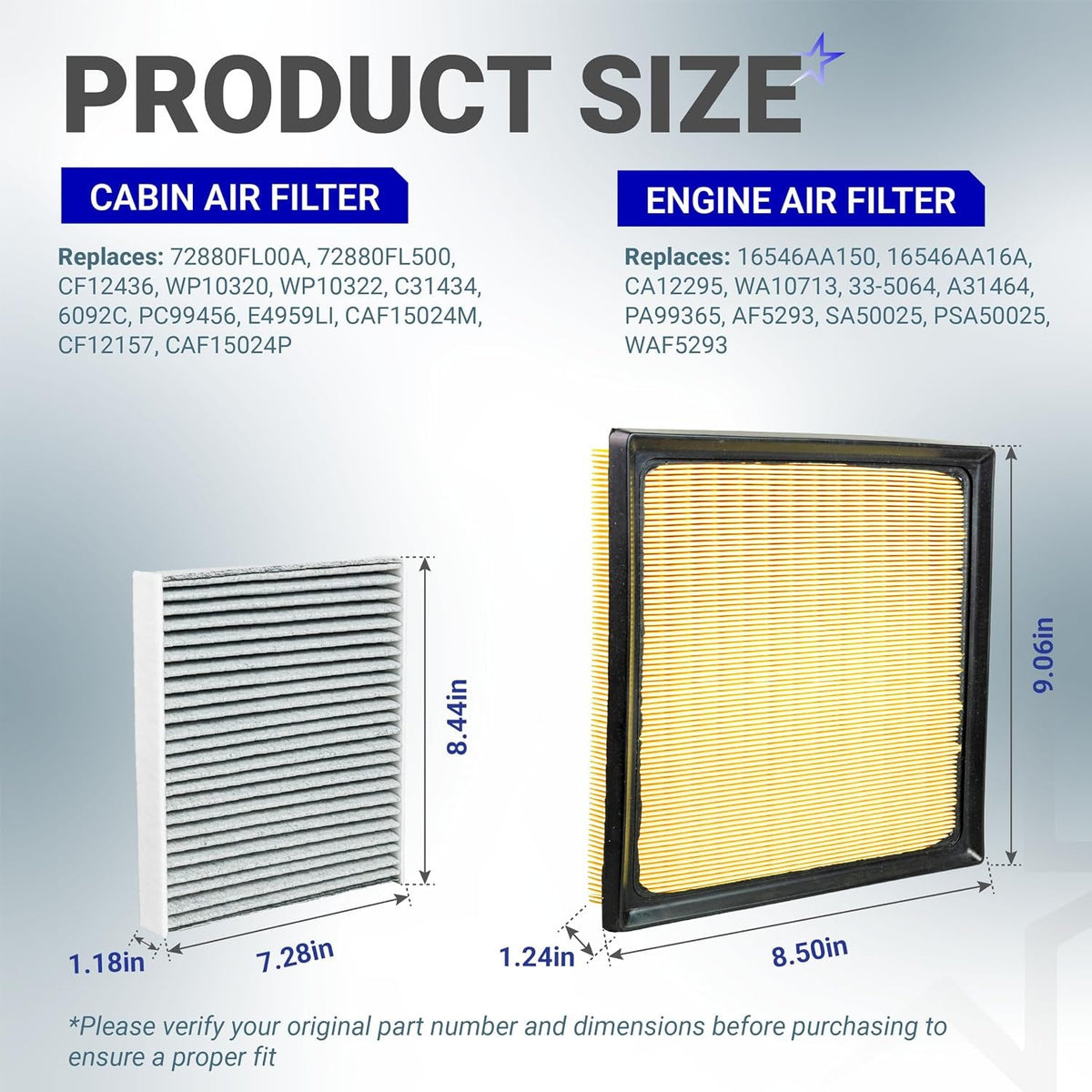 Engine & Cabin Air Filter Kit for Subaru 2017-2025