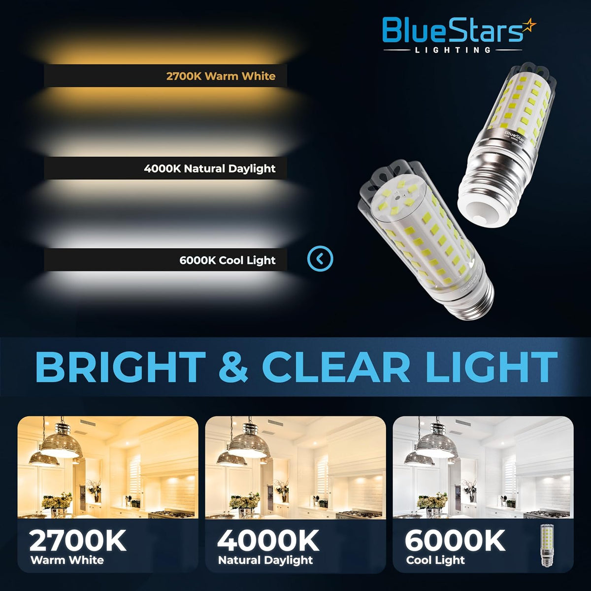 10W E26/E27 Tubular LED Corn Bulbs 1100LM 6000K Cool White Non-Dimmable - 4 Pack