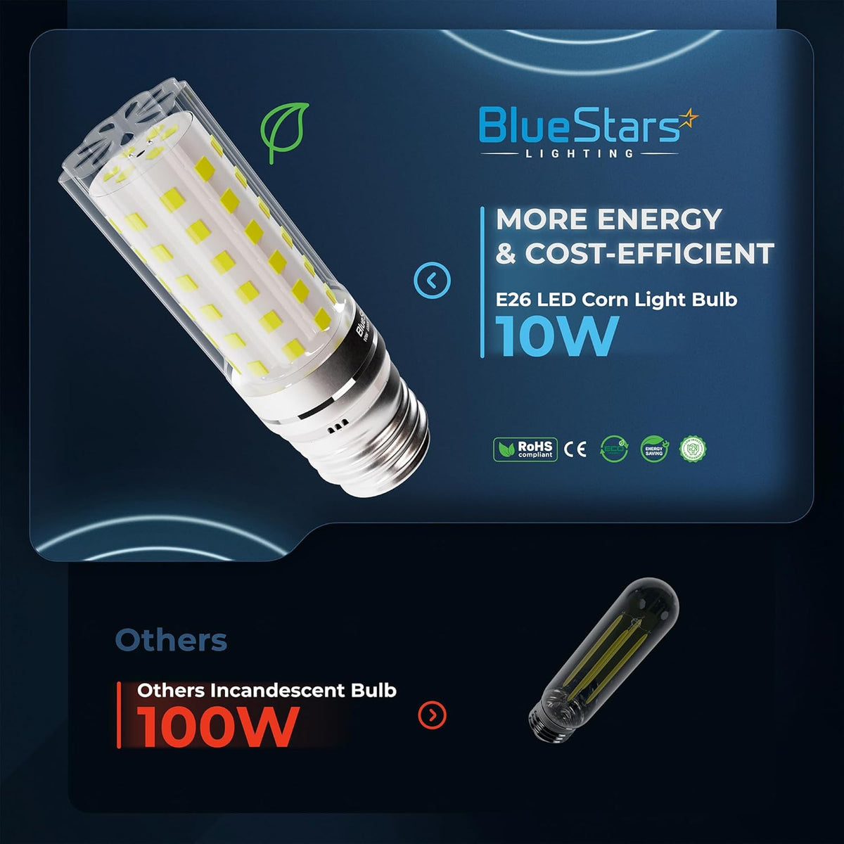 10W E26/E27 Tubular LED Corn Bulbs 1100LM 6000K Cool White Non-Dimmable - 4 Pack