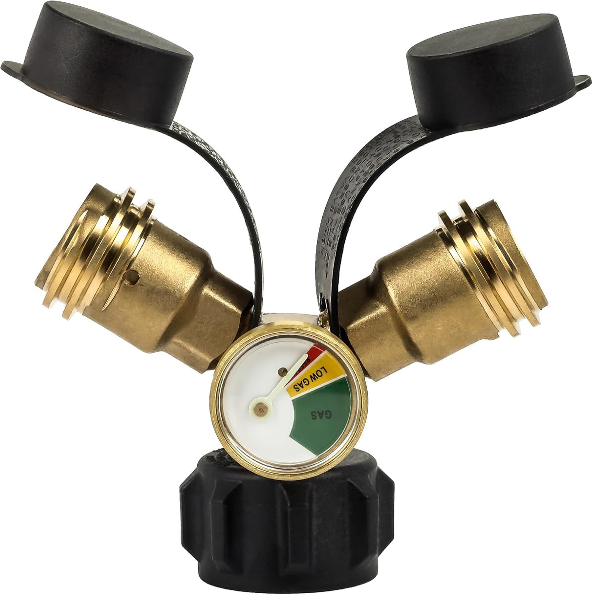 Propane Tank Y Splitter QCC/POL with Gauge and Shut-Off Valve