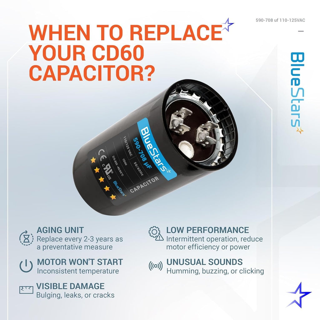 590-708 uF 110-125VAC ±20% CD60 Round Motor Start Capacitor for Pool & Well Pumps