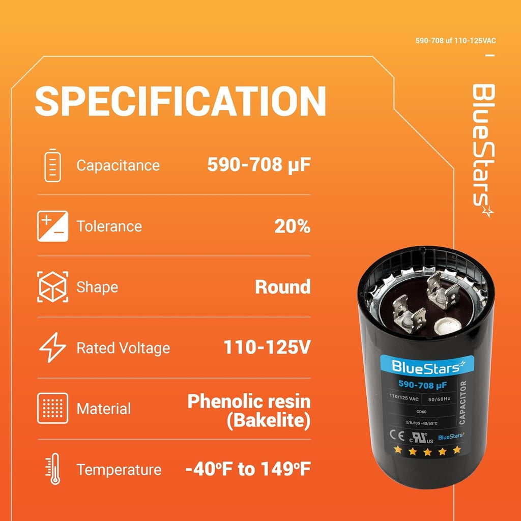 590-708 uF 110-125VAC ±20% CD60 Round Motor Start Capacitor for Pool & Well Pumps