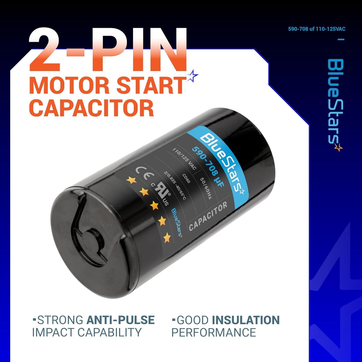 590-708 uF 110-125VAC ±20% CD60 Round Motor Start Capacitor for Pool & Well Pumps