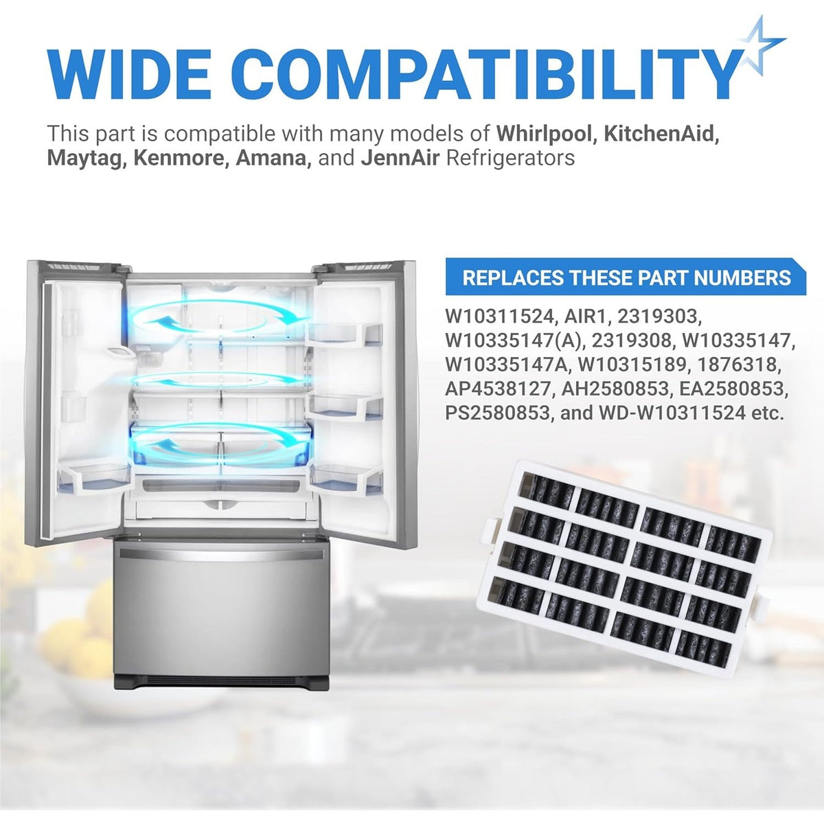 W10311524 AIR1 Refrigerator Air Filter for Whirlpool Maytag KitchenAid Jenn-Air Kenmore - 8 Pack