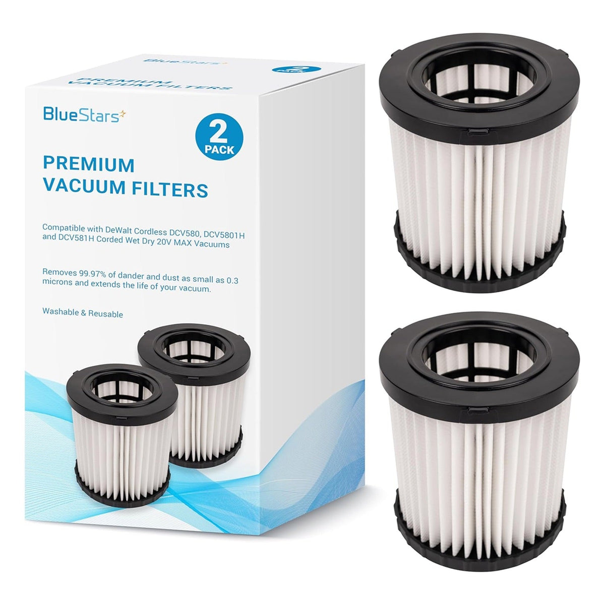 DCV5801H Vacuum Filter - Fits DEWALT DCV580 DCV581H DCV5801H 20V MAX - 2 Pack