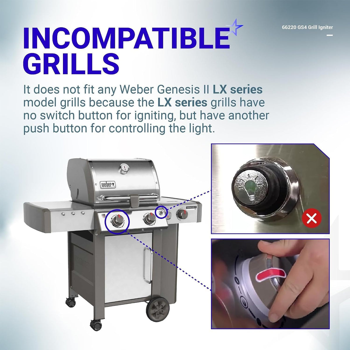 66220 Grill Igniter Switch - Fits Weber Genesis II & Spirit II E/S-210, 310, 410, 315, 335, 330, 435
