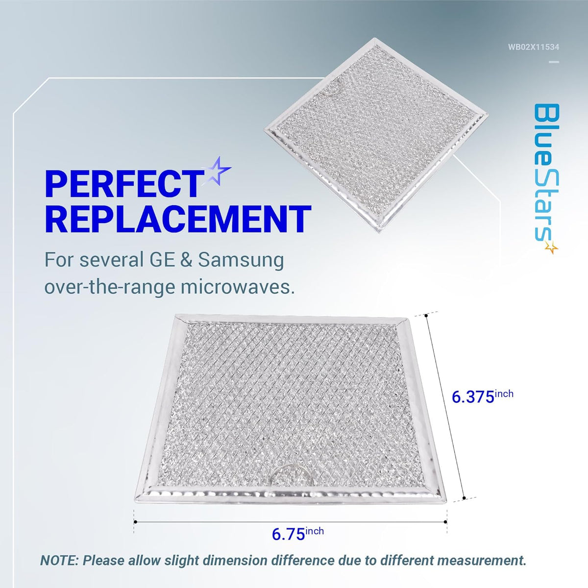 WB02X11534 DE63-00666A Microwave Grease Filter, 6-3/8" x 6-3/4" - Fits GE Samsung - 2 Pack