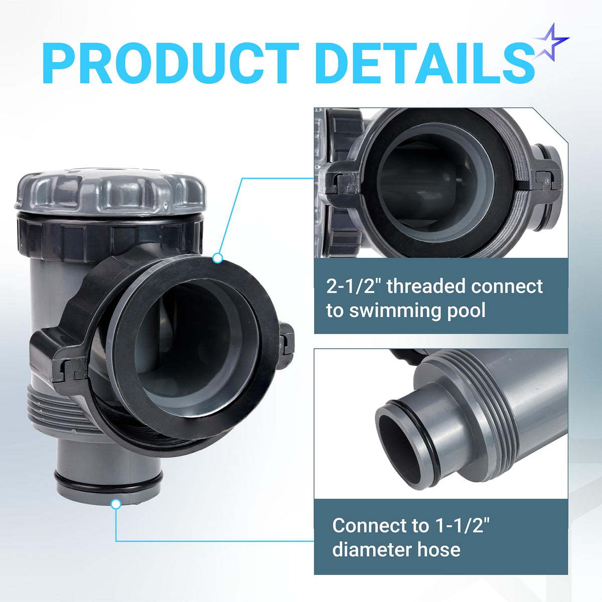 Intex Pool Plunger Valve, 38mm/1.5" Connection, Fits 1500-4000 GPH Pumps