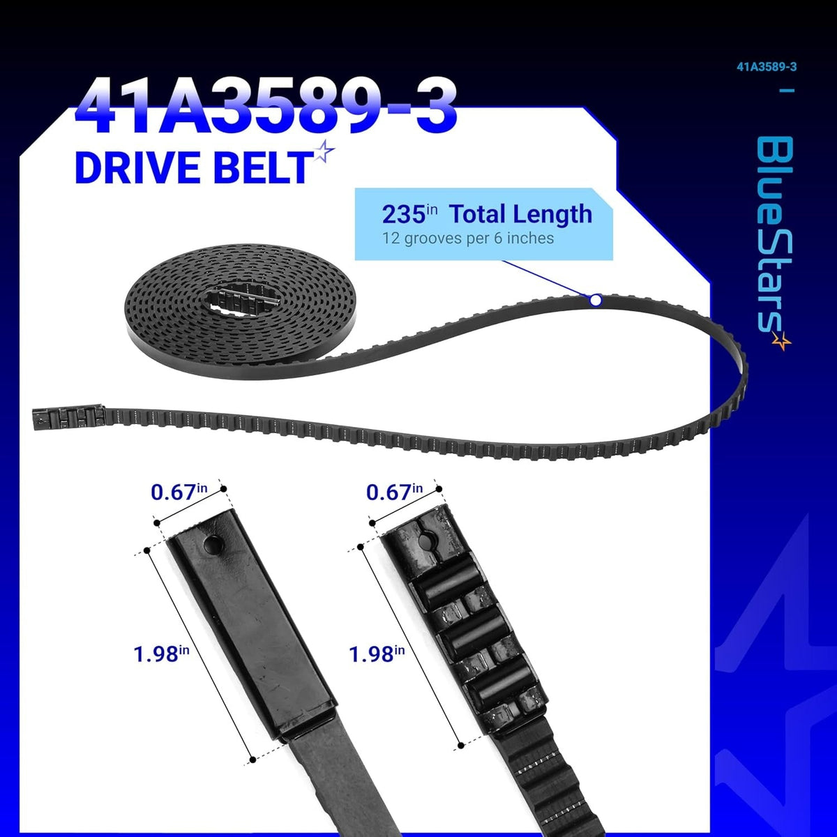 41A3589-3 41A3589-12 Garage Door Opener Belt 235", 7 ft Door - LiftMaster 1270 1280 1280R, Chamberlain 8100 8200