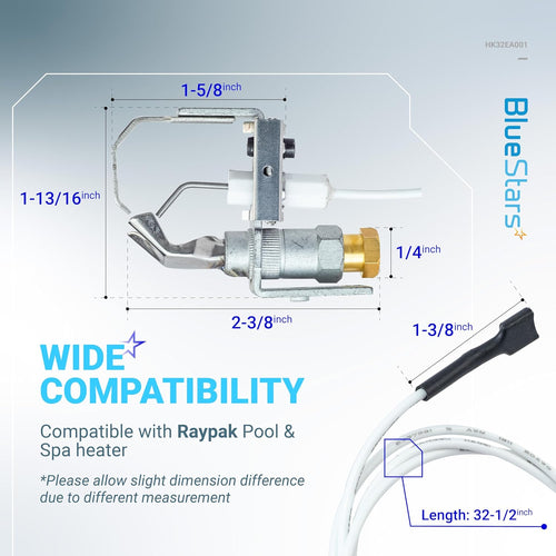 002003F Natural Gas/Propane Pilot Assembly for Raypak IID Pool & Spa Heaters 106A 156A 206A 266A