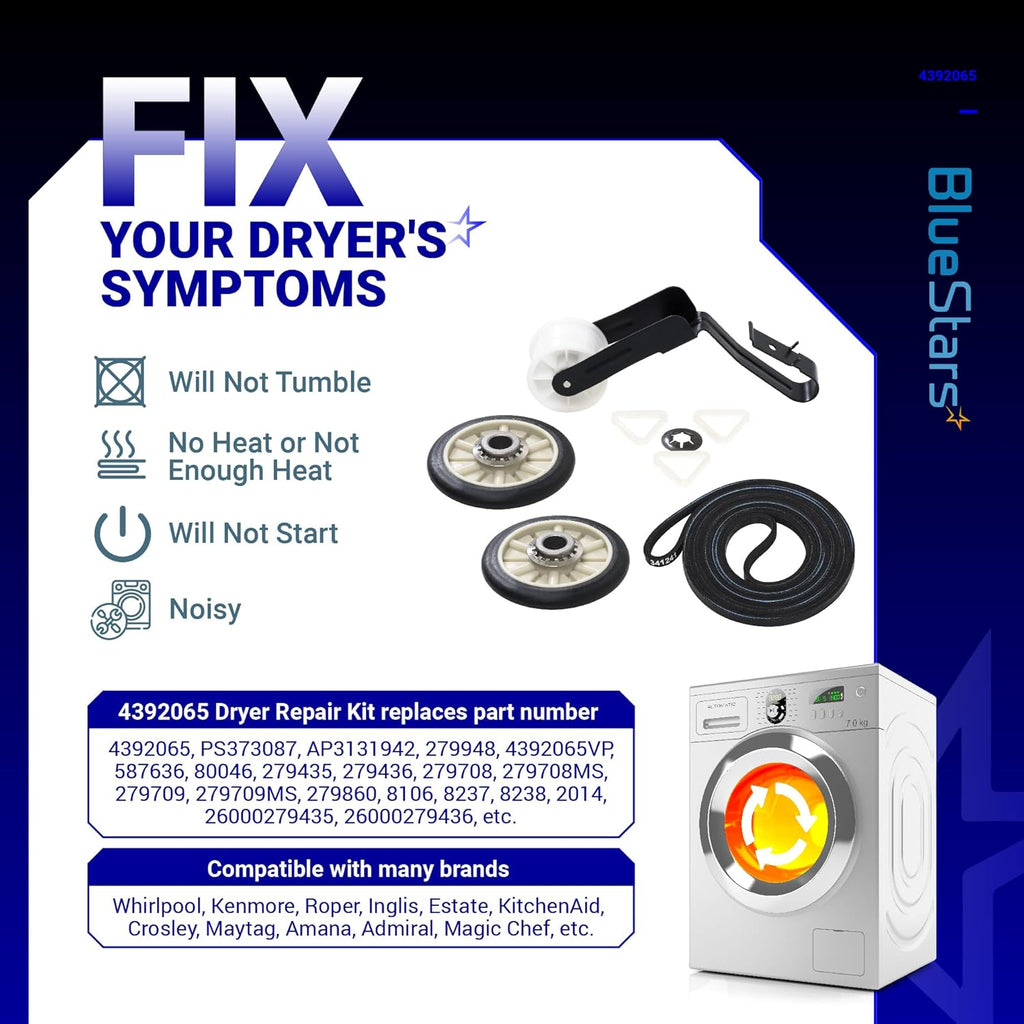4392065 Dryer Repair Kit with Belt, Idler & Rollers for Whirlpool Kenmore