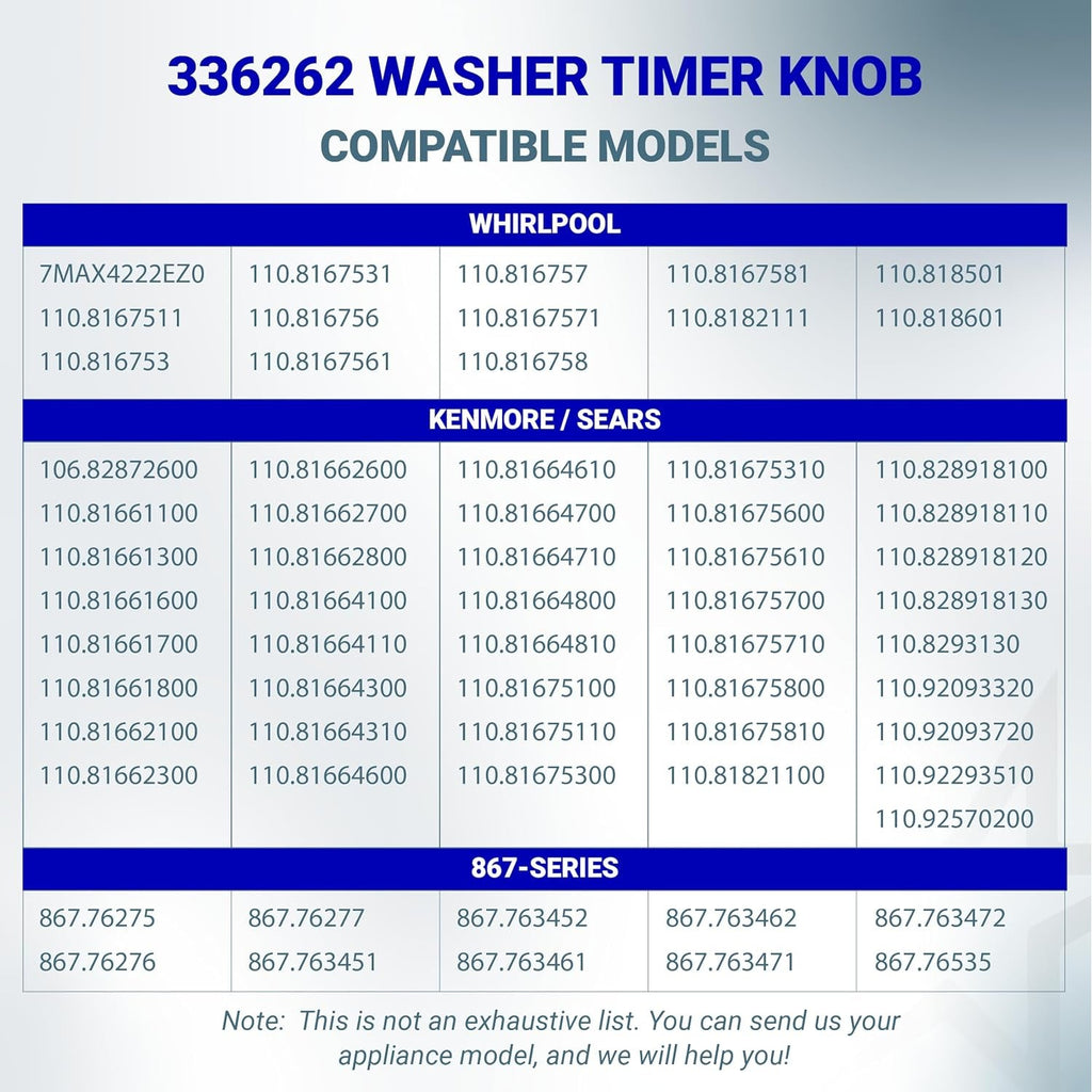 3362624 Washer Timer Knobs for Whirlpool Kenmore Washing Machine
