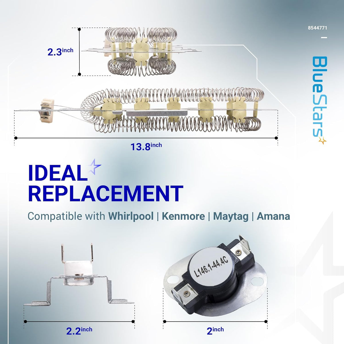 8544771 Dryer Heating Element & 279973 Thermal Fuse Kit - For Whirlpool Kenmore Maytag