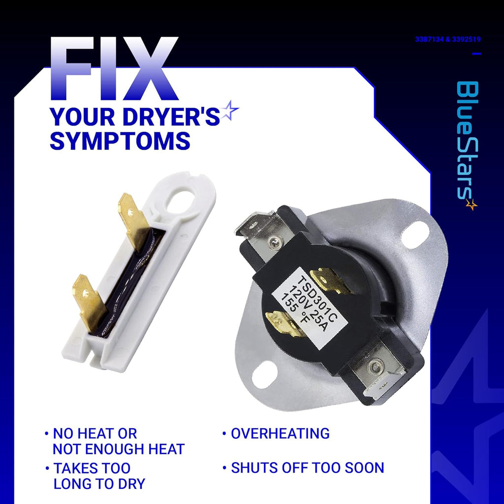 3387134 Dryer Cycling Thermostat & 3392519 Thermal Fuse - For Whirlpool & Kenmore