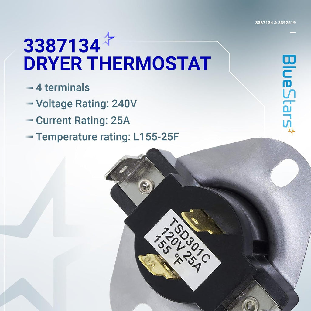 3387134 Dryer Cycling Thermostat & 3392519 Thermal Fuse - For Whirlpool & Kenmore