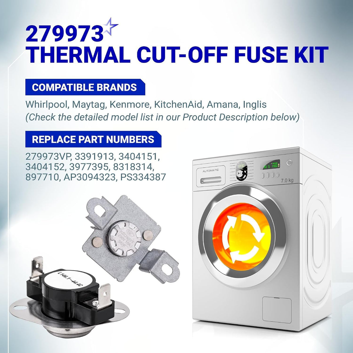 279973 Dryer Thermal Cut-Off Fuse Kit for Whirlpool Kenmore Maytag