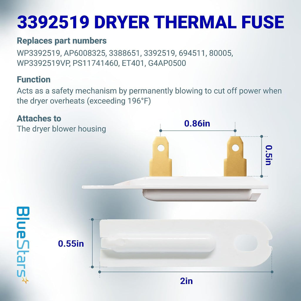 3387134 3392519 3977767 Dryer Thermostat & Thermal Fuse Kit