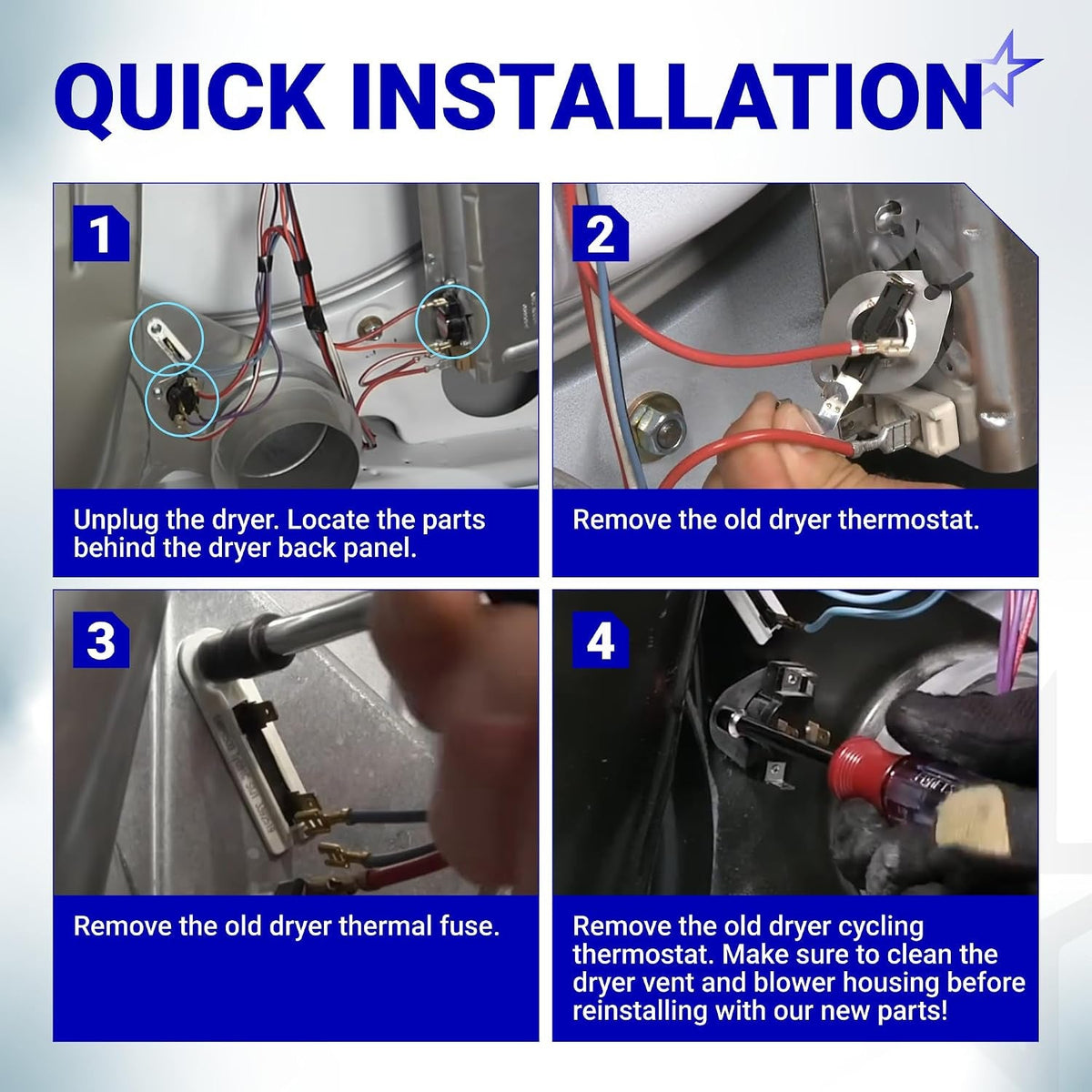 3387134 3392519 3977767 Dryer Thermostat & Thermal Fuse Kit